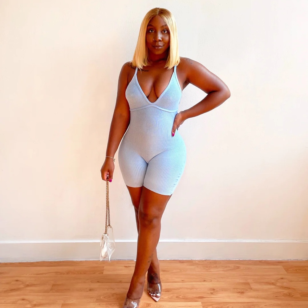 Do It All Ribbed Romper in Baby Blue